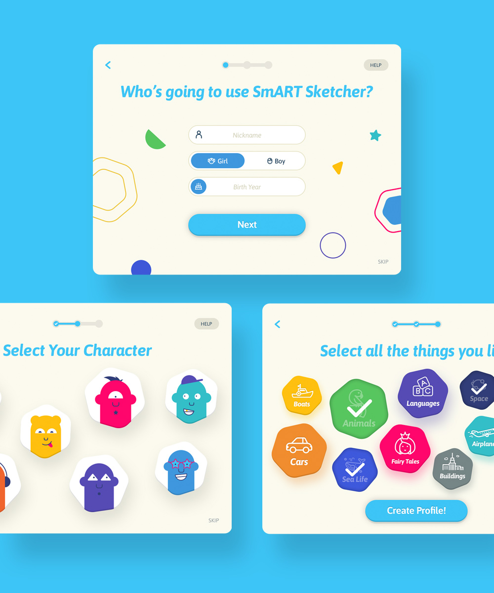 Smart Sketcher IoT toy for kids account creation ux ui